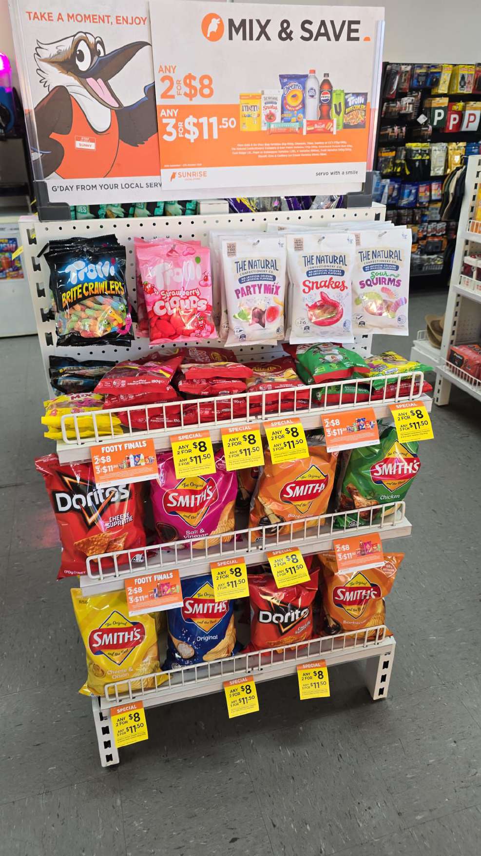 Lollies display stand inside the store