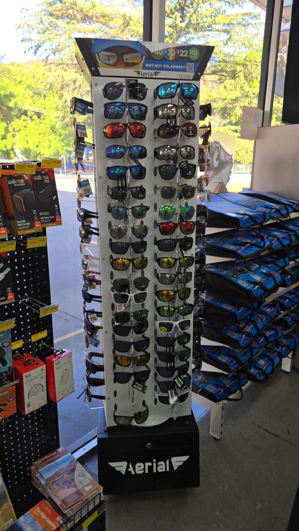 Spinner rack of small accessories in the store